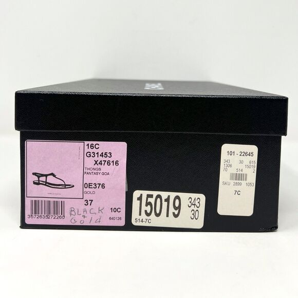 Chanel Black Gold CC Crystal Thong Sandals Size 37C Flat Cruise 2016 - Picture 9 of 10